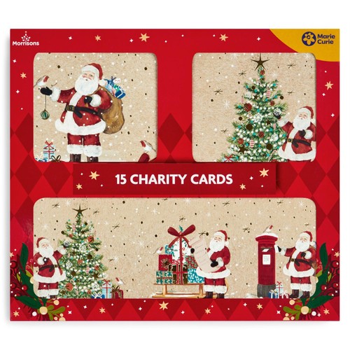 Morrisons Trio Kraft Santa Cards 15 Pack
