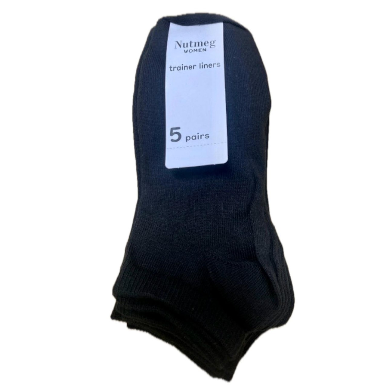 Nutmeg Ladies Black Trainer Liners 5 Pack Size 6-8