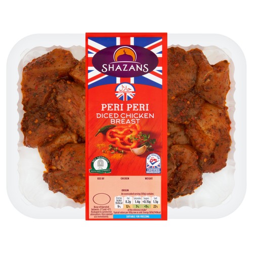 Shazans Halal Peri Peri Diced Chicken Breast 500g