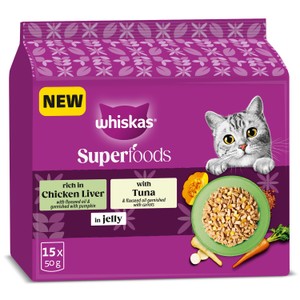 Whiskas 1+ Cat Pouches Superfoods Mixed Selection In Jelly 15x50g