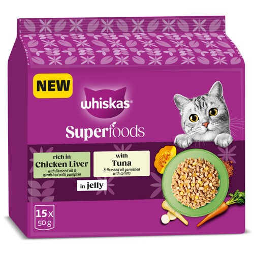 Whiskas 1+ Cat Pouches Superfoods Mixed Selection In Jelly 15x50g