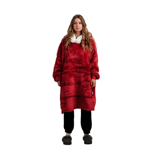 On! Furlined Hoodie Blanket Red White Large