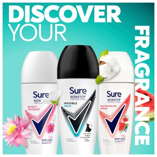 Sure Antiperspirant Deodorant Roll On Nonstop Invisible Aqua 50ml
