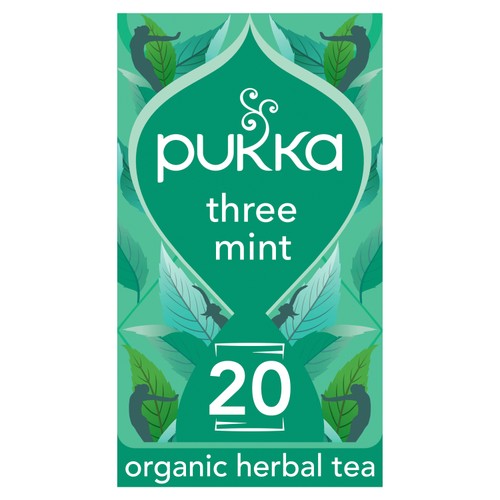 Pukka Three Mint, Organic Herbal Tea with Peppermint, Spearmint, 20 Sachets