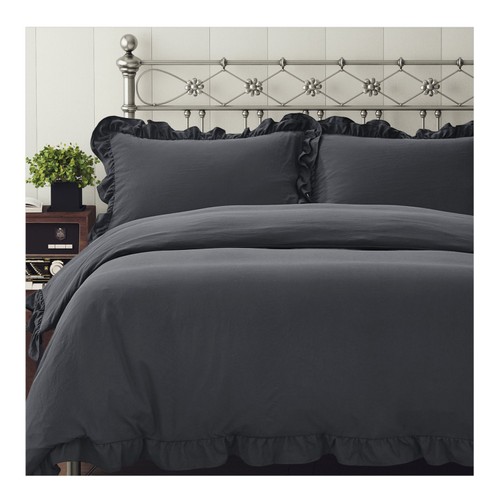 Nutmeg Home Charcoal Frill Soft Touch Duvet Set Double