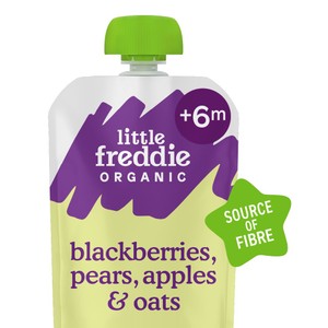 Little Freddie Organic Blackberries, Pear, Apple & Oat Baby Food Pouch 6+ M