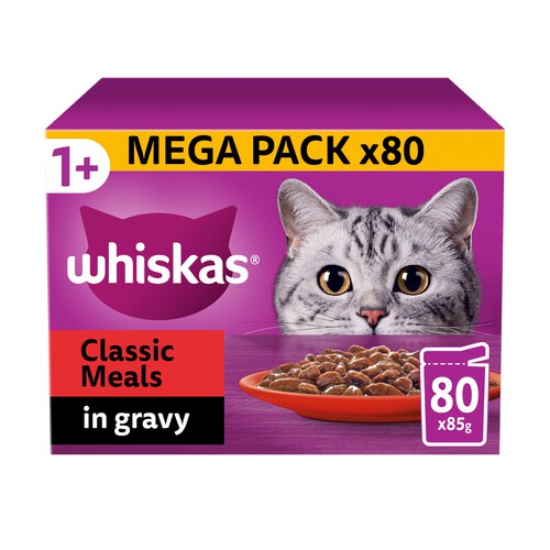 Whiskas 1+ Meaty Meals Adult Wet Cat Food Pouches in Gravy 