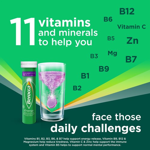 Berocca Energy Food Supplement Blackcurrant Effervescent Tablets