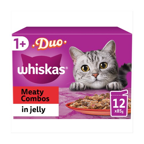 Whiskas 1+ Duo Meaty Combos Adult Wet Cat Food Pouches in Jelly