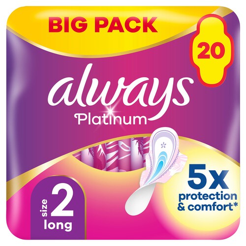 Always Platinum Long Plus (Size 2) Sanitary Towels Wings 20 pads