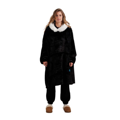 On! Furlined Hoodie Blanket Black White Large