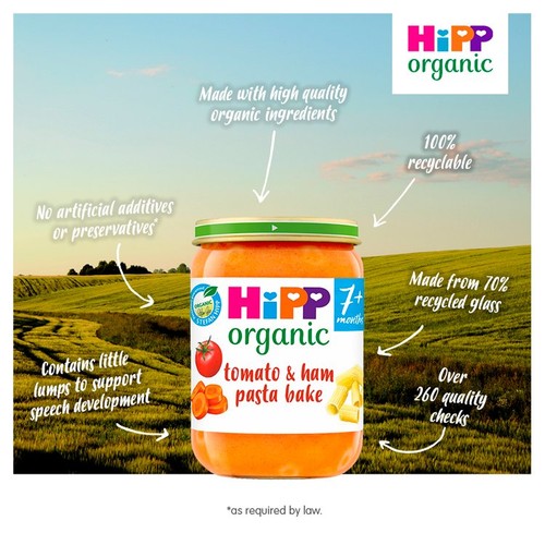 HiPP Organic Tomato & Ham Pasta Bake Baby Food Jar 7+ Months 