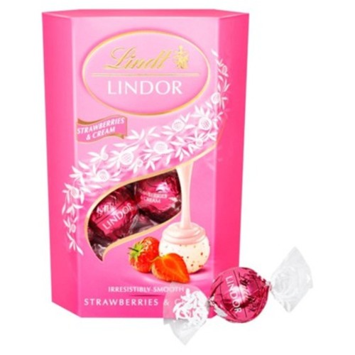 Lindt Lindor Strawberries & Cream Chocolate Truffles Box 200g