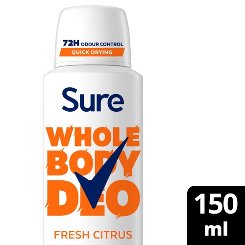Sure Women Fresh Citrus Whole Body Deodorant Spray 72h Odour Control  150ml