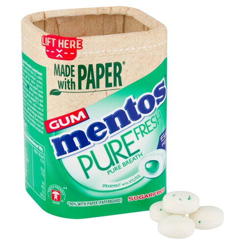 Mentos Gum Pure Fresh Spearmint Sugar Free Chewing Gum Bottle 50 Pieces