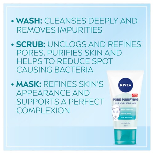 NIVEA Pore Purifying Refining Vegan 3 in 1 Face Wash Scrub Mask