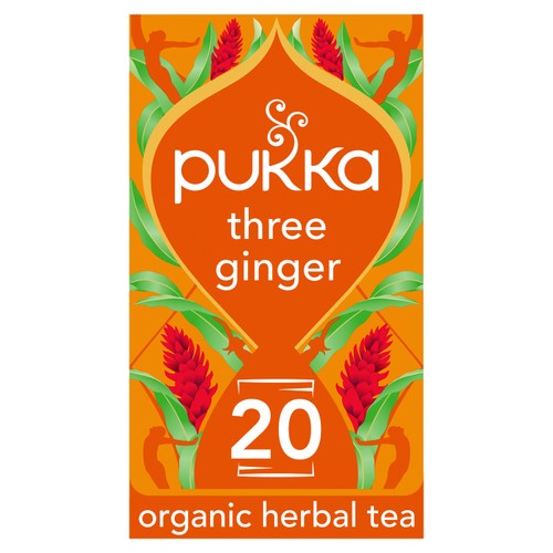 Pukka Three Ginger, Organic Herbal Tea with Galangal & Turmeric, 20 Sachets