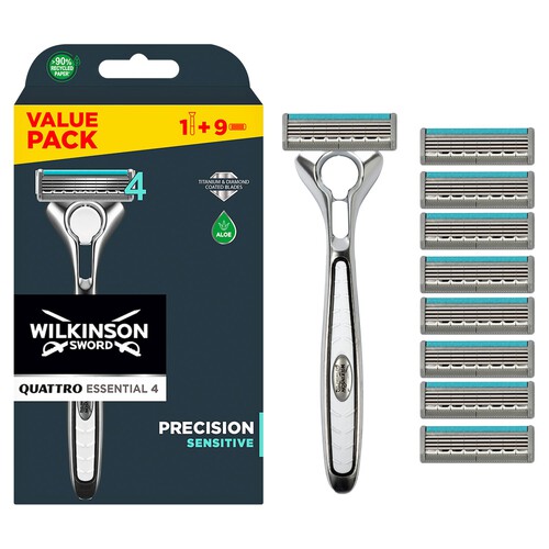 Wilkinson Sword Quattro Titanium Sensitive Men's Razor with 9 Blades