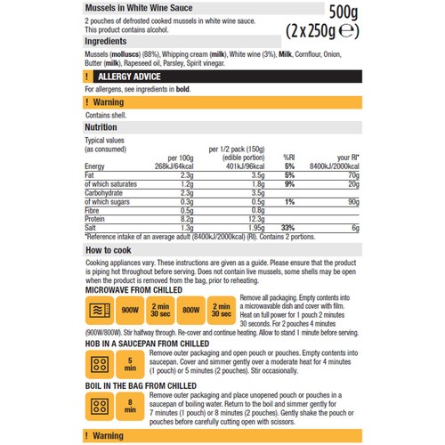 Morrisons Market Street Cooked Mussels In White Wine Sauce 500g