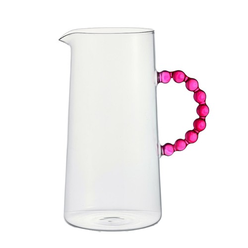 Nutmeg Hot Pink Beaded Handle Glass Jug