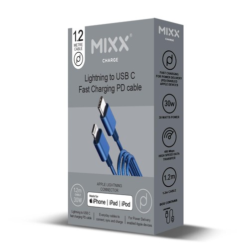 Mixx Lightning To USB C PD 30W 1.2M Cable Navy