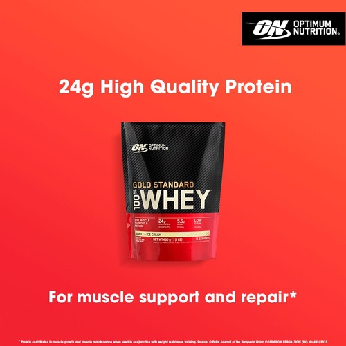Optimum Nutrition Whey Protein Powder, Vanilla Ice Cream Flavour 450g
