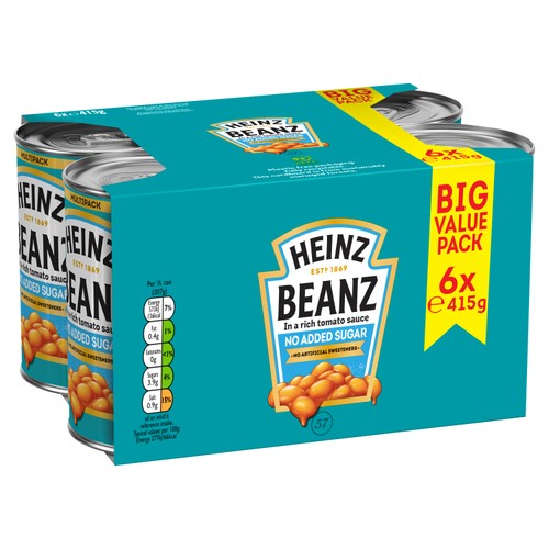 Heinz No Added Sugar Baked Beans in a Rich Tomato Sauce 6 x 415g