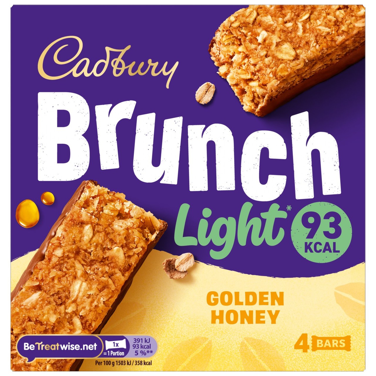Cadbury Brunch Light Oat & Honey Cereal Bars 4x26g