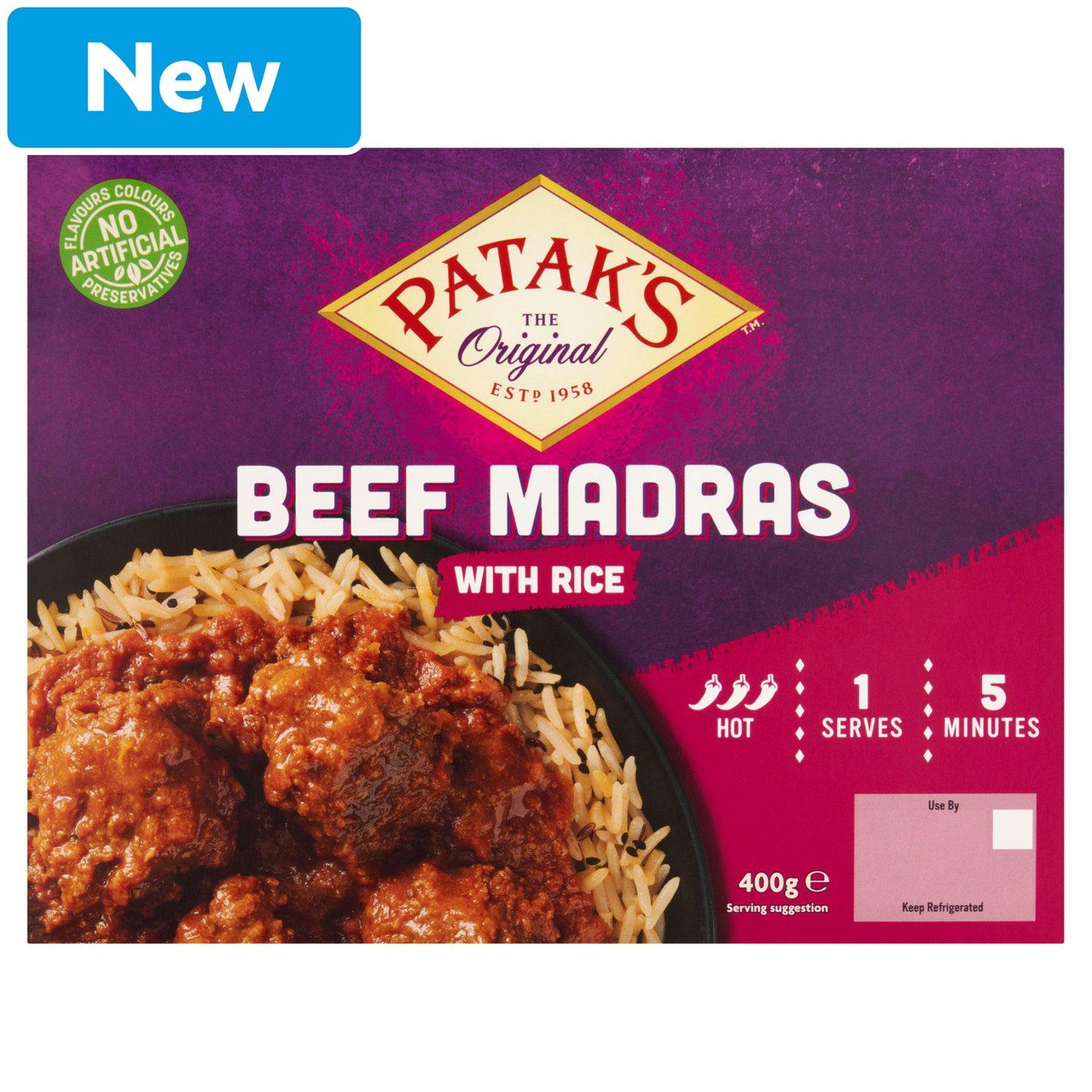 Patak's Beef Madras with Rice 400g