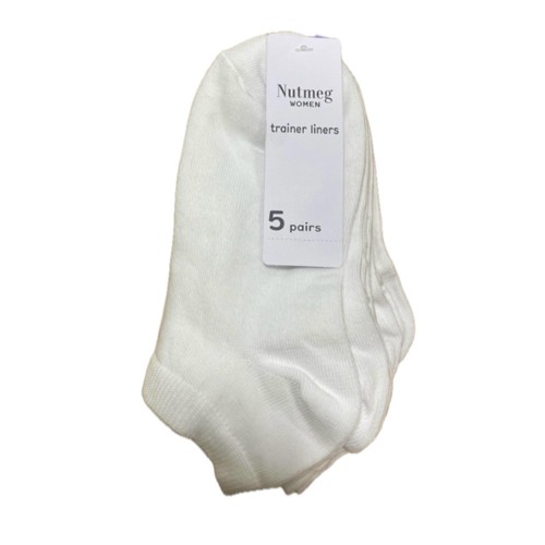 Nutmeg Size 3-5 Ladies 5 pair White Trainer Liners 