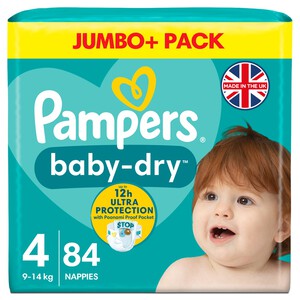 Pampers Baby-Dry Size 4, 84 Nappies, 9kg-14kg, Jumbo+ Pack 84 per pack