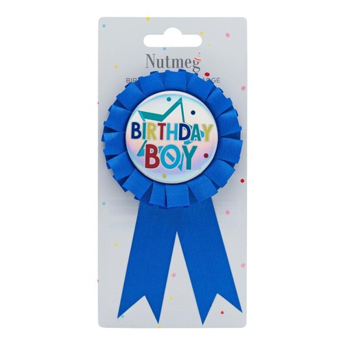 Nutmeg birthday boy rosette blue