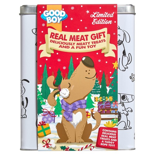 Good Boy Festive Tin With 4 Treats & Rope