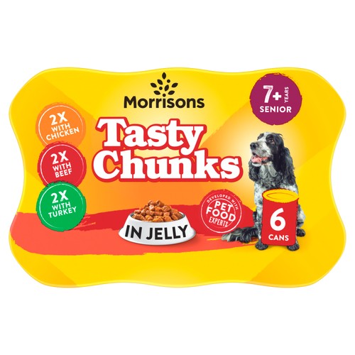 Morrisons senior dog food meat chunks in jelly