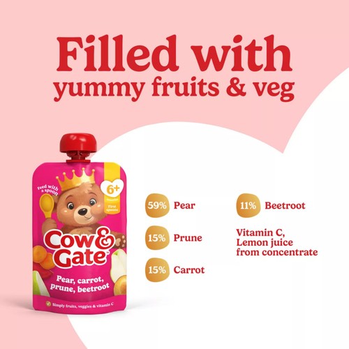 Cow & Gate FruitPouch Pear,Carrot,Prune & Beetroot Baby Food 6+ Months