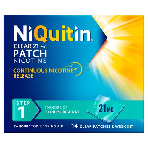 NiQuitin Clear Patch - Step 1 21mg, 14 Nicotine Patches - Stop Smoking Aid