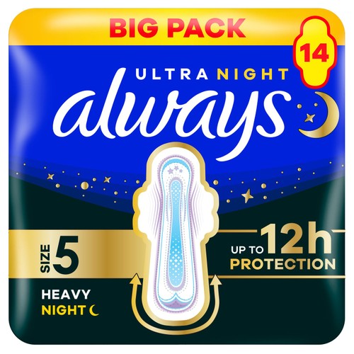 Always Ultra Night Sanitary Pads With Wings Size 5 14pk