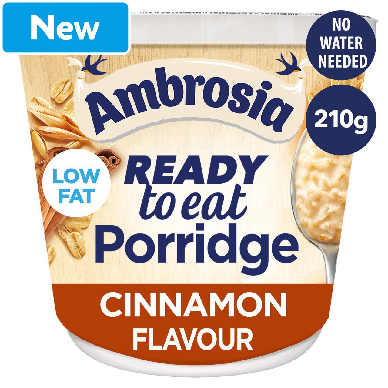 Ambrosia Ready to Eat Porridge Oat Cereal Pot Cinnamon 210g