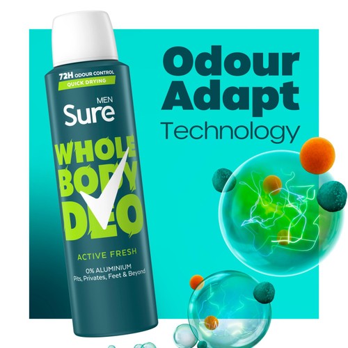 Sure Men Active Fresh Whole Body Deodorant Spray 72h Odour Control   150ml