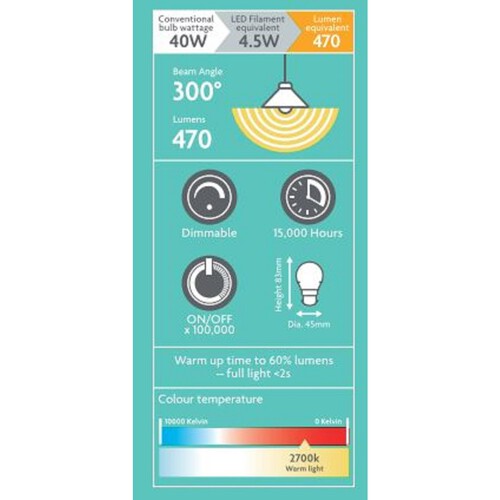 Morrisons LED Filament Mini Globe 250 Lumens Sbc 4.5W Light Bulb