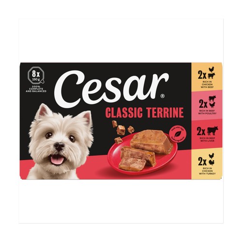 Cesar Classics Terrine Wet Dog Food Trays Mixed In Loaf 8 x 150g