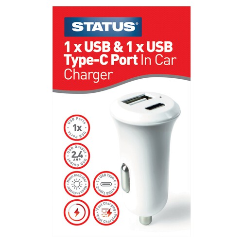 Status 2 X Usb A & C - In Car Charger - 12v