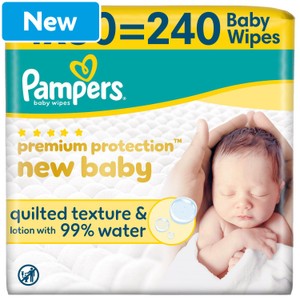 Pampers New Baby Wipes 4x60pk 240 per pack