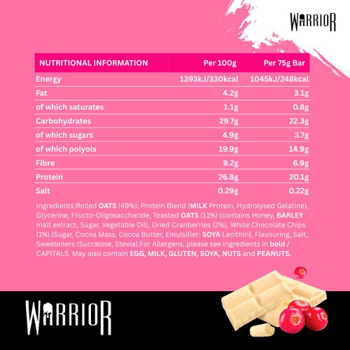 Warrior Raw Protein Flapjack White Chocolate Cranberry 
