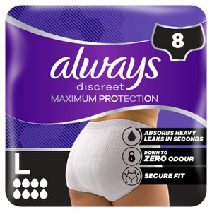 Always Discreet Maximum Protection Incontinence Pants L UK16-24 8 Pack
