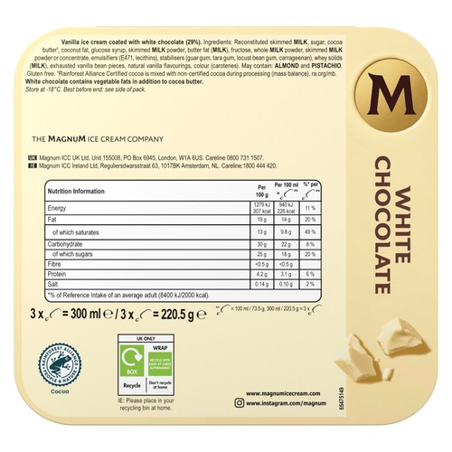 Magnum White Chocolate Ice Cream Sticks 3 x 100ml