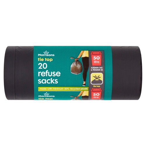 Morrisons 50L Tie Top Refuse Sacks 20 Pack