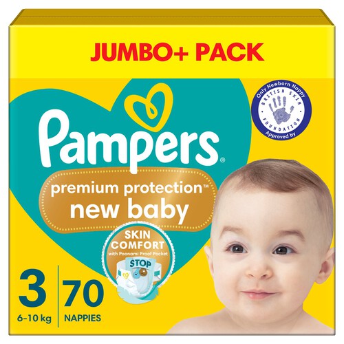 Pampers Premium Protection New Baby Size 3, 70 Nappies Jumbo+ Pack