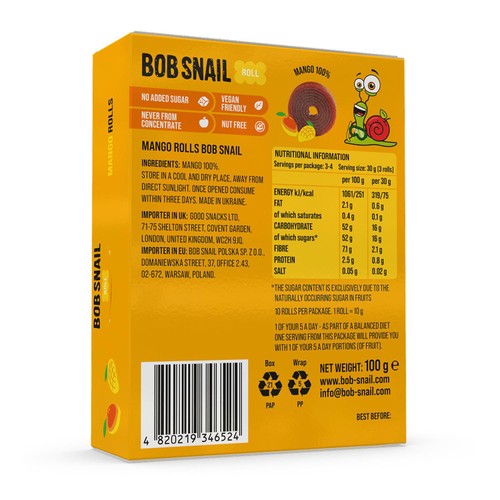 Bob Snail Mango Fruit Rolls 100g