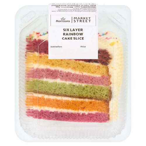 Morrisons Six Layer Rainbow Cake Slice